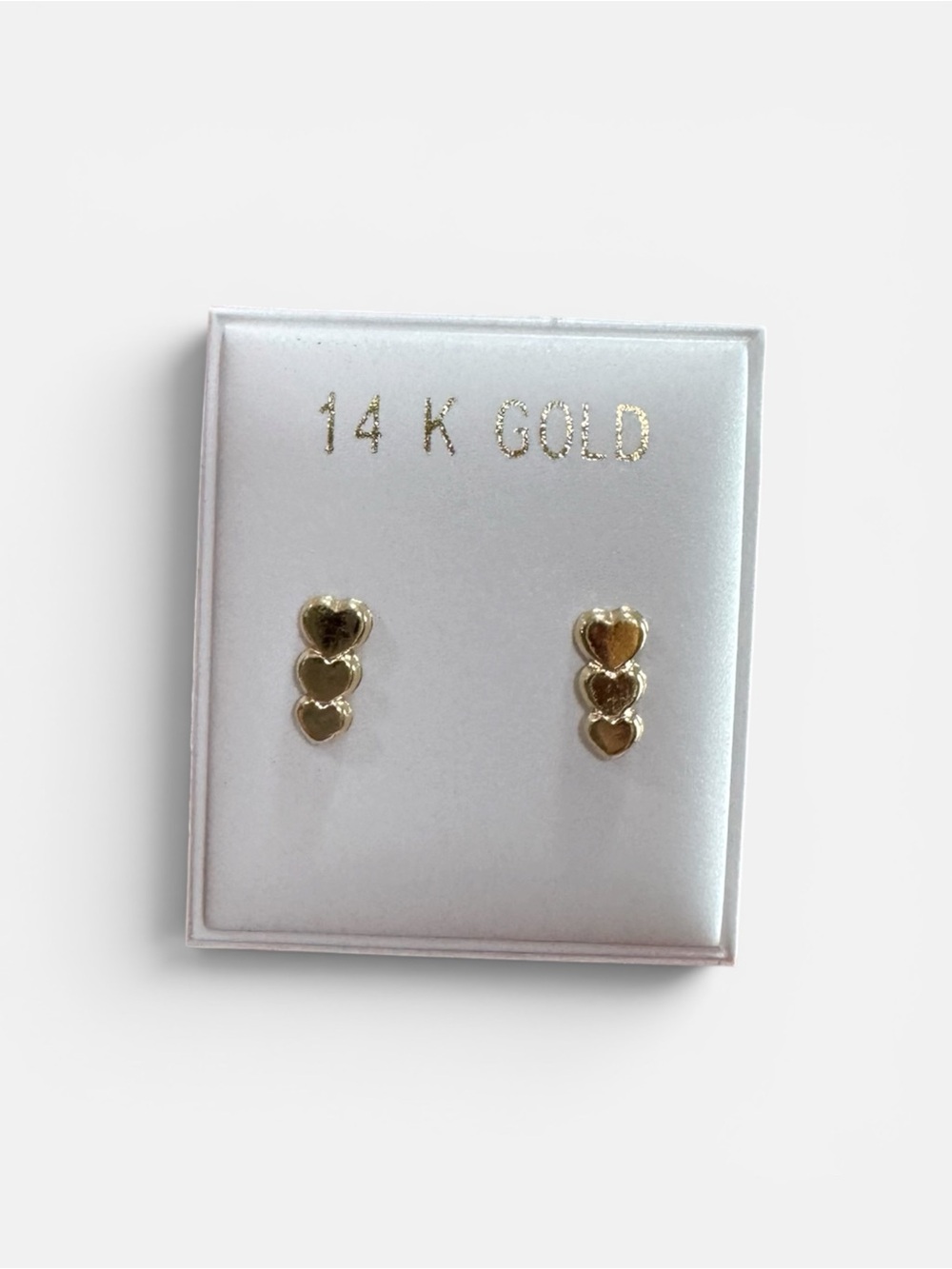 14K Gold Triple Heart Stud Earrings - Gold